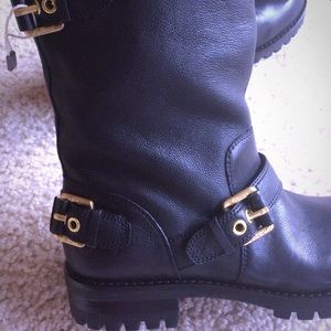 Balmain black leather moto boots, size 36.5